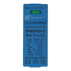 Warystorowy ogranicznik przepięć do instalacji fotowoltaicznych PV 3P, 1000V DC, 12.5kA,  typ 1+2 (klasa B+C)  - Снимка на изделието